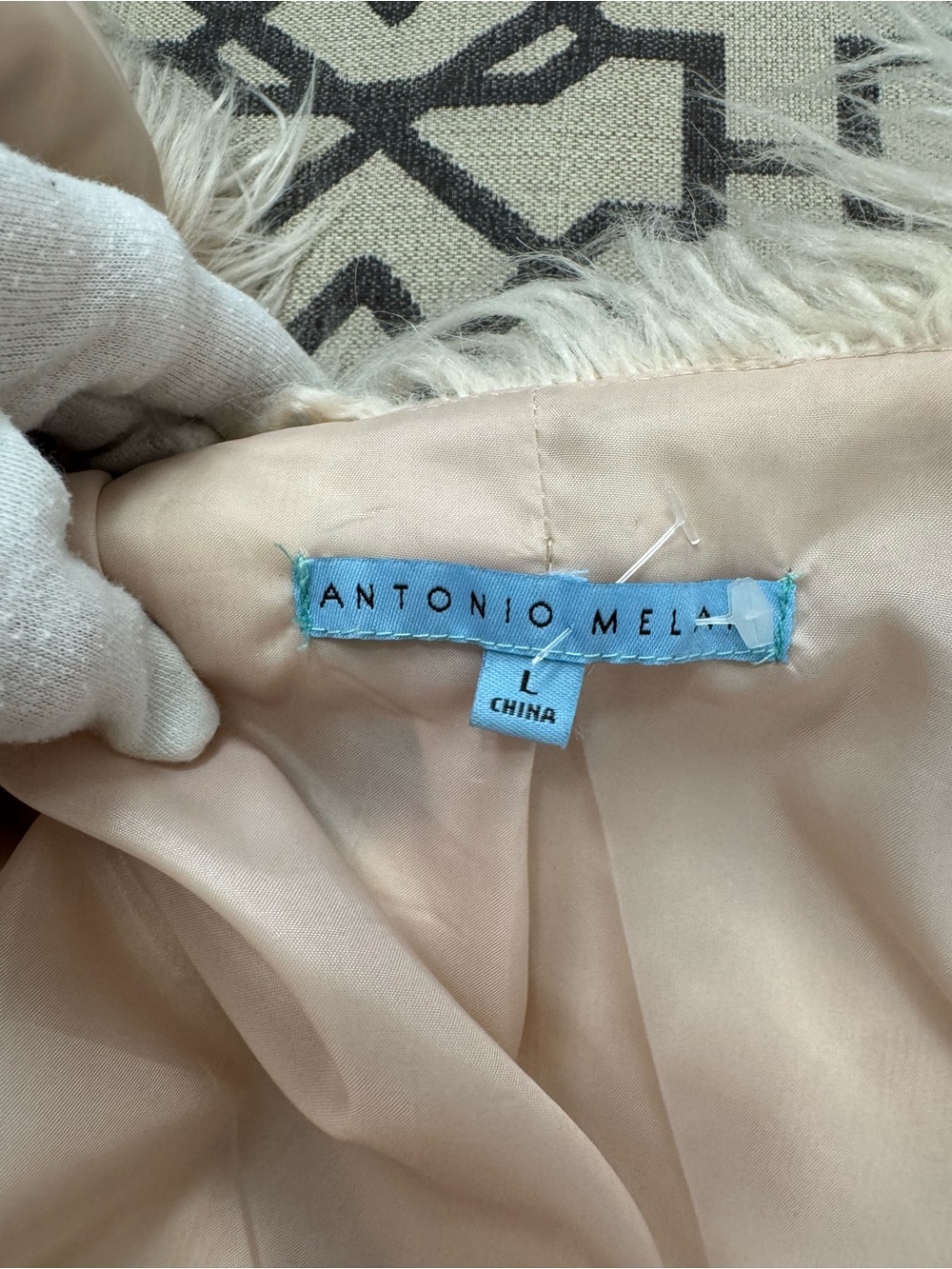Antonio Melani Mongolian Style Faux Fur Jacket Cream Ivory Hook Closure L - Picture 13 of 15